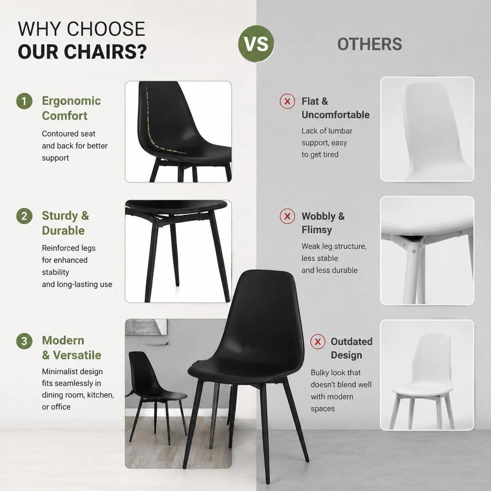 Dining Chairs, Set Of 4, Black PP