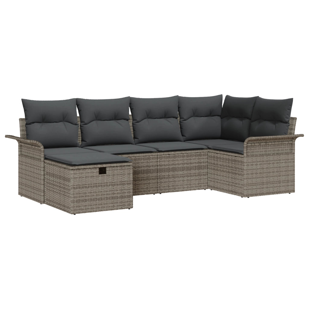 Set Divano da Giardino 6 Pezzi con Cuscini Grigio Rattan Polietilenico
