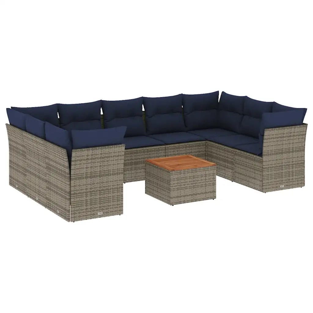 Set Divani da Giardino 10 pz con Cuscini Grigio in Polyrattan 3256138