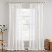 Gordini trasparenti con cinturino pieghettabile - 2 pannelli per finestre camera da letto soggiorno - 140 x 300 cm bianco
