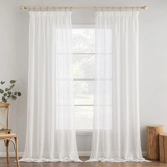 Gordini trasparenti con cinturino pieghettabile - 2 pannelli per finestre camera da letto soggiorno - 140 x 300 cm bianco