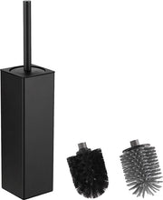 Set di spazzole per il water e supporto, supporto per spazzola in silicone con 2 teste di spazzola, spazzola quadrata per la pulizia della toilette in alluminio, set di spazzole per la pulizia della toilette (matte nero)