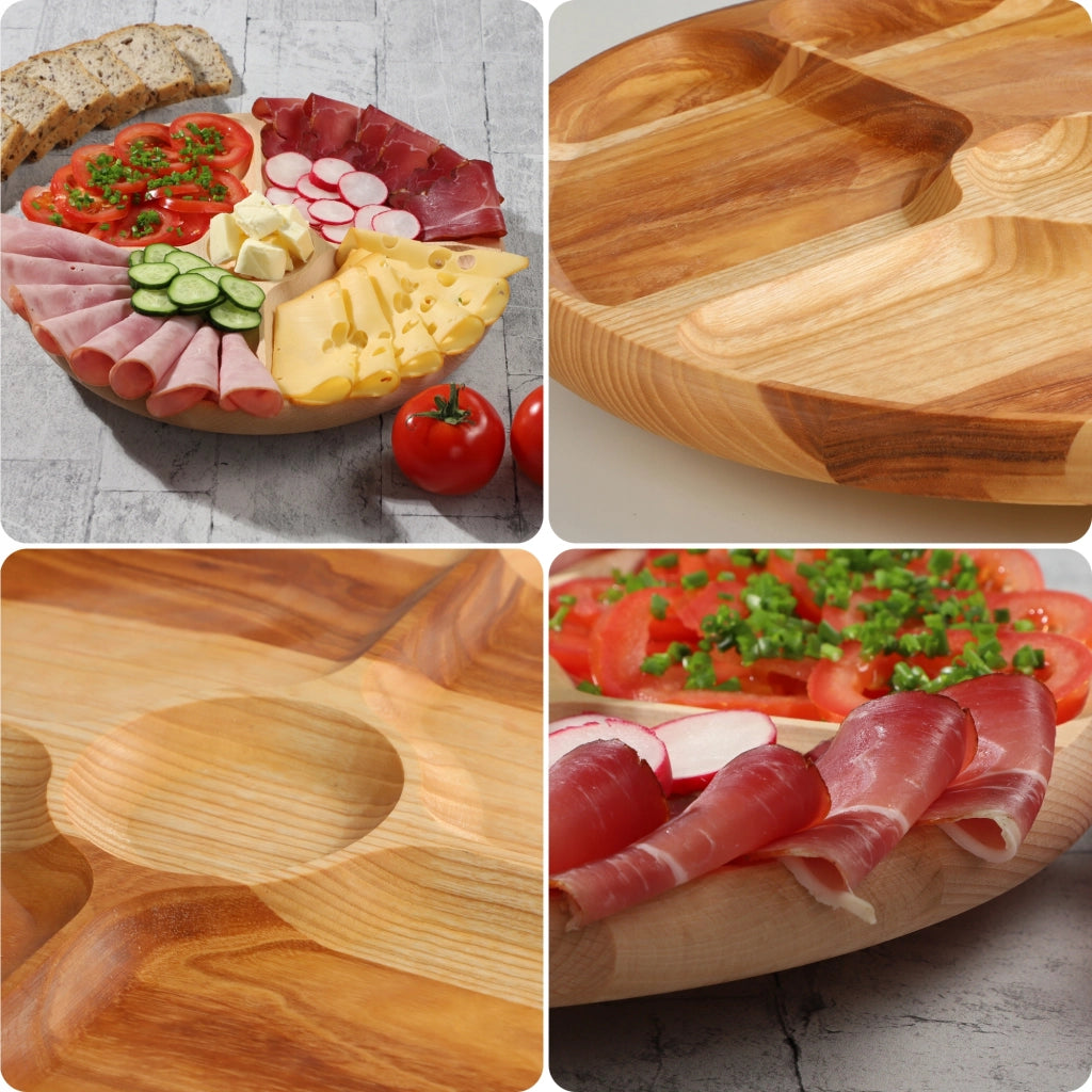 Vassoio girevole KADAX per servire snack, antipasti e formaggi, con 4 scomparti.