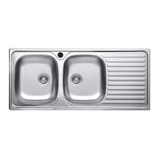 Lavello incasso acciaio inox 116x50 cm doppia vasca e gocciolatoio destro SA138