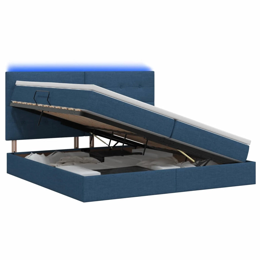 Letto con contenitore LED e materasso Blu 200 x 200 cm Tessuto 3459971