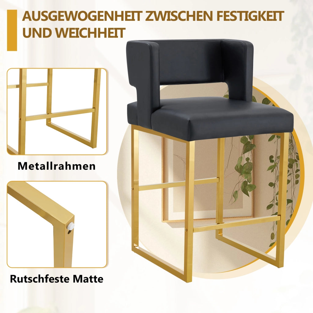 Sgabello da bar quadrato con seduta imbottita in PU e gambe metalliche dorate stile nordico nero e oro 91,4 cm
