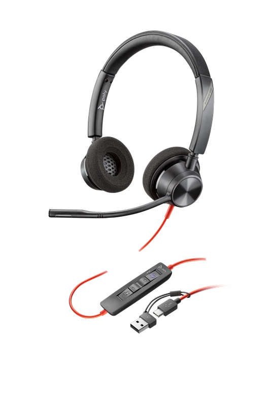 HP Poly Cuffie stereo Poly Blackwire 3320 con connettore USB-C, certificate per Microsoft Teams + adattatore USB-C/A