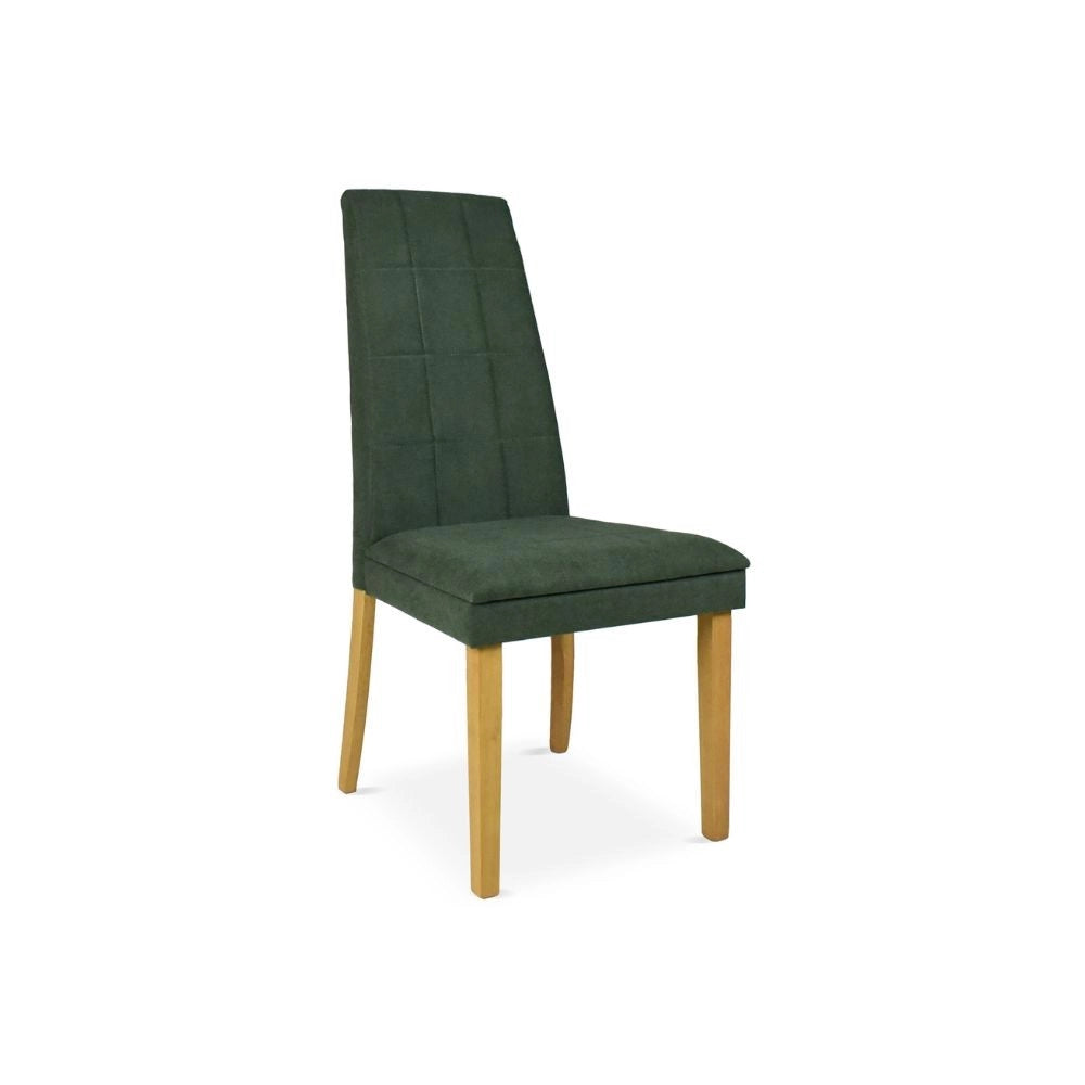 Set 2 Sedie imbottite con struttura in legno rovere e tessuto verde Tim