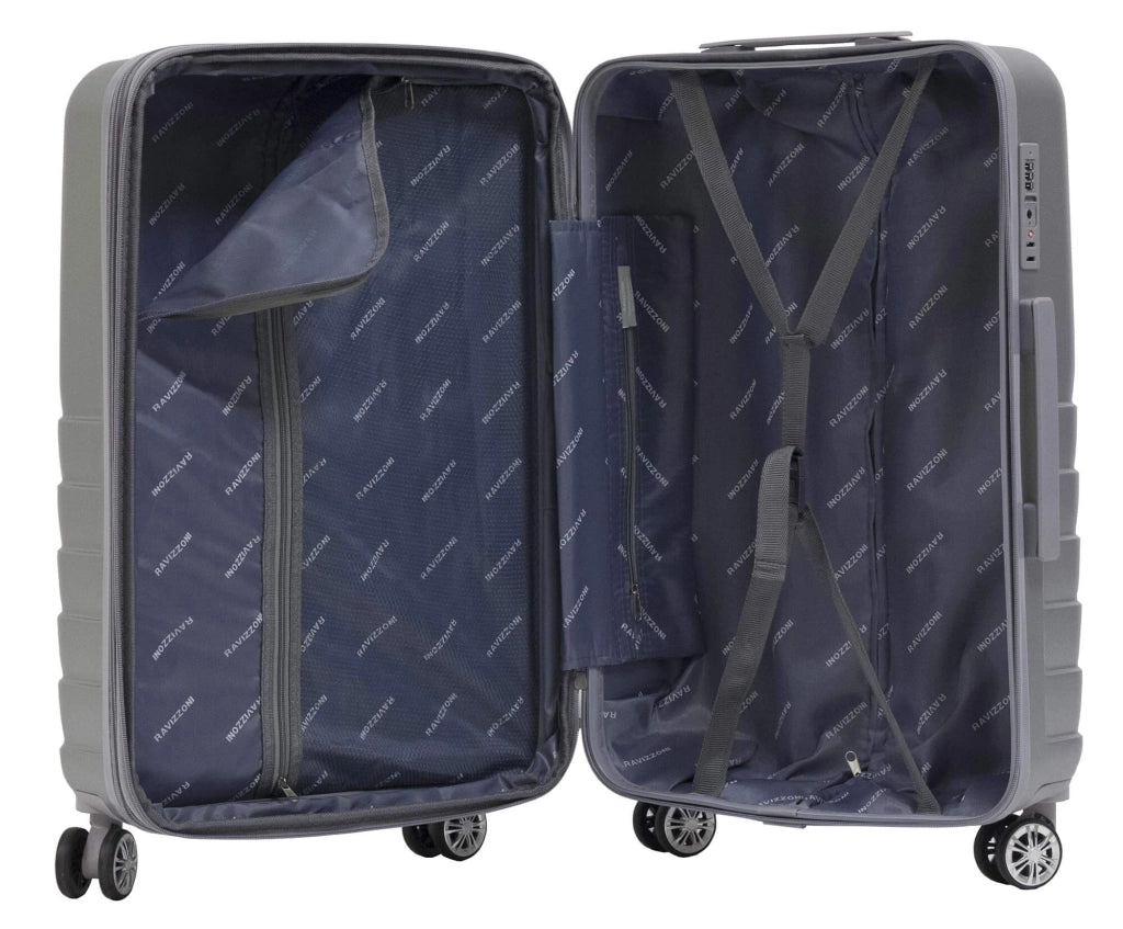 Trolley Valigia Grande Rigida in ABS 4 Ruote TSA Ravizzoni Titanio Silver