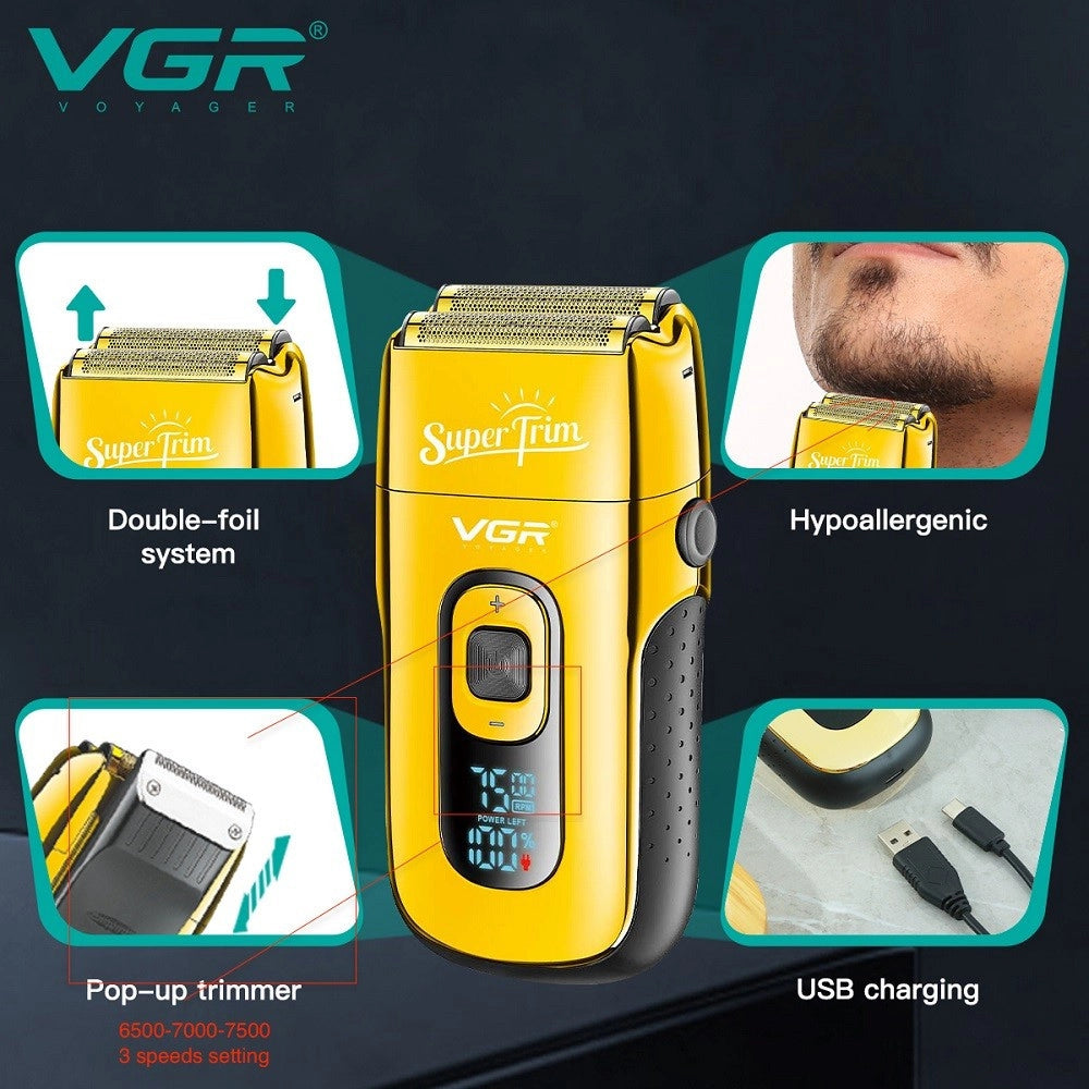 Trade Shop - Rasoio Elettrico Uomo Barba E Corpo Batteria Vgr 332 Per Pelli Sensibili Prof -