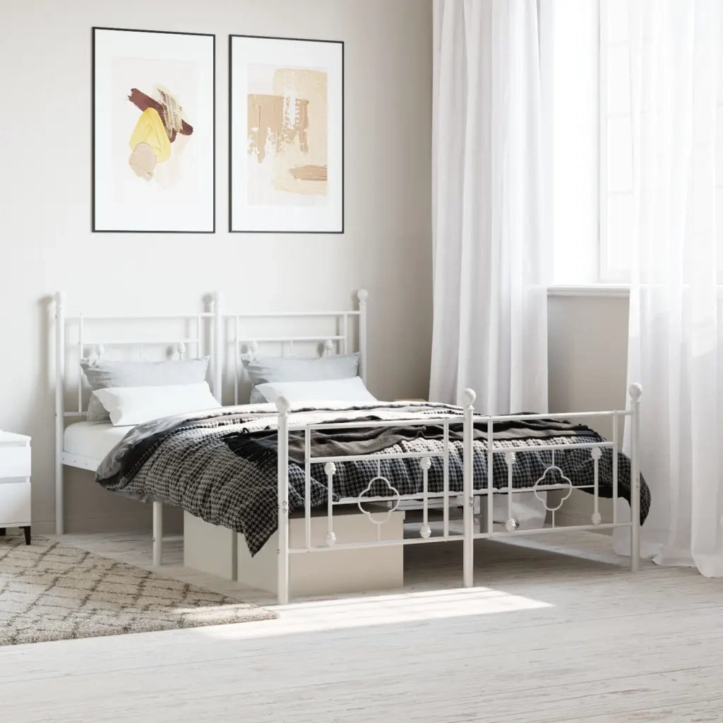 Giroletto con Testiera e Pediera-Struttura Letto Metallo Bianco 140x190 cm 810748