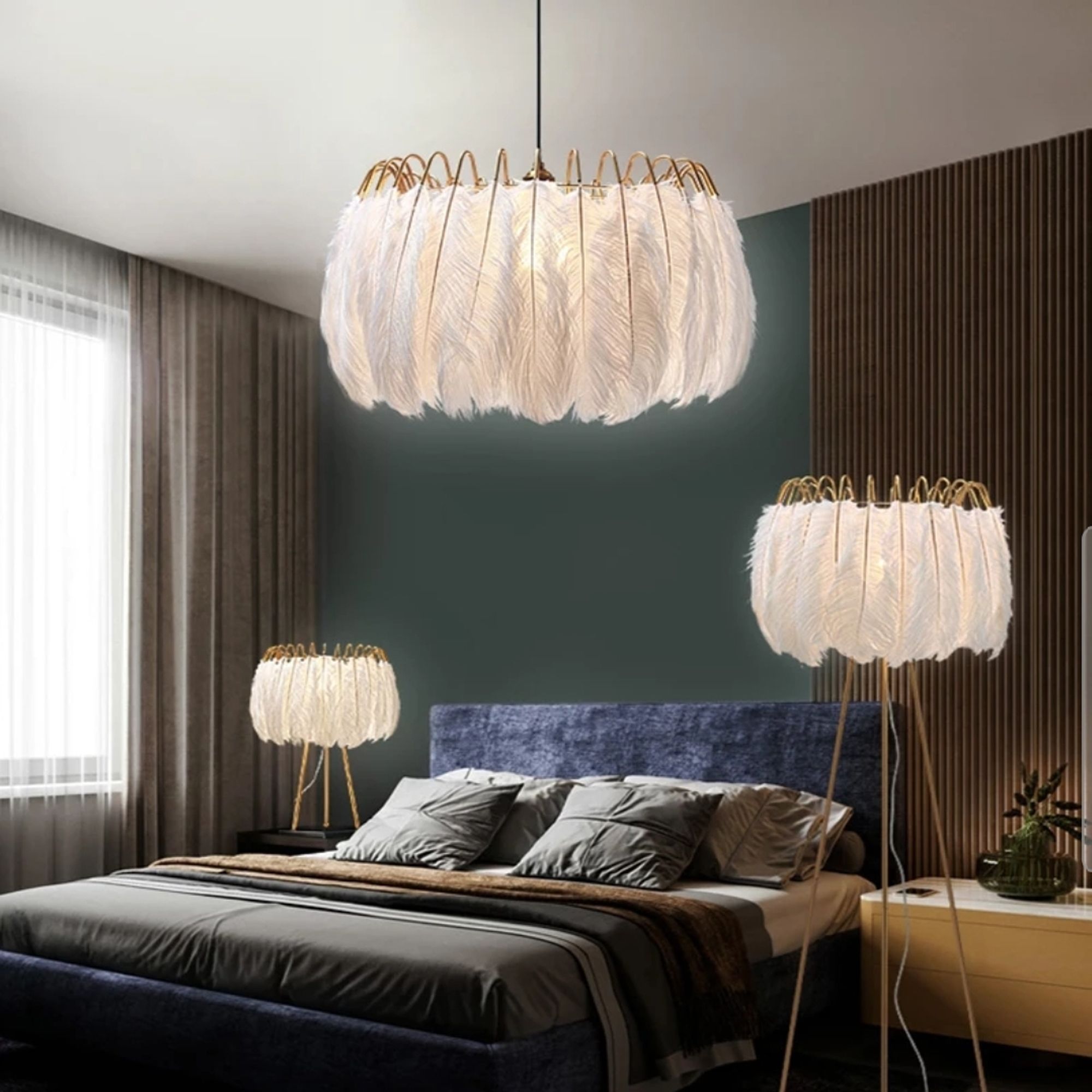 Lampada Da Soffitto Con Piume Boho App662 Gold