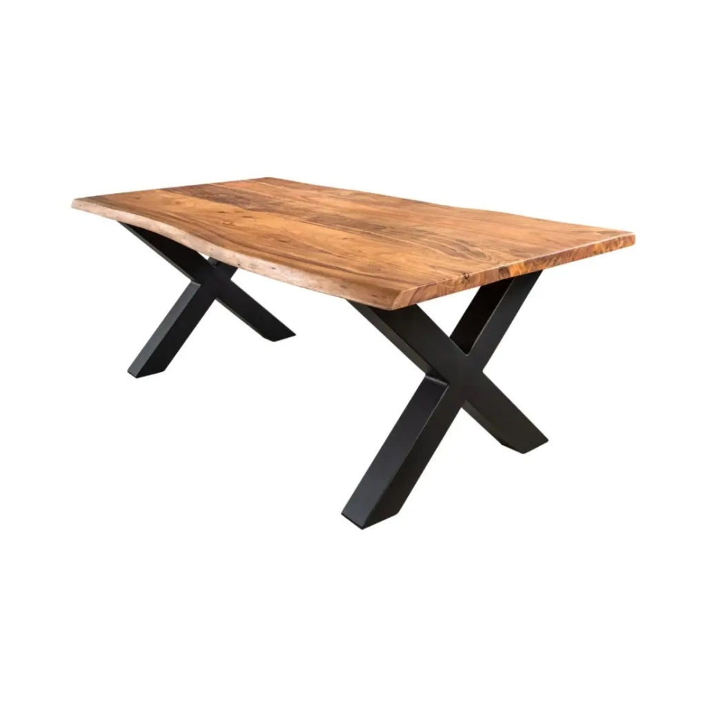 Tavolino basso ARKAYA 120 cm in legno di acacia massiccio con gambe in metallo nero a forma di X