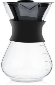 Caffettiera a mano 400ml - Caffettiera a mano - Vaso - Filtro in acciaio inossidabile - Nero/Translucido - Compacto 10x11,5x15cm
