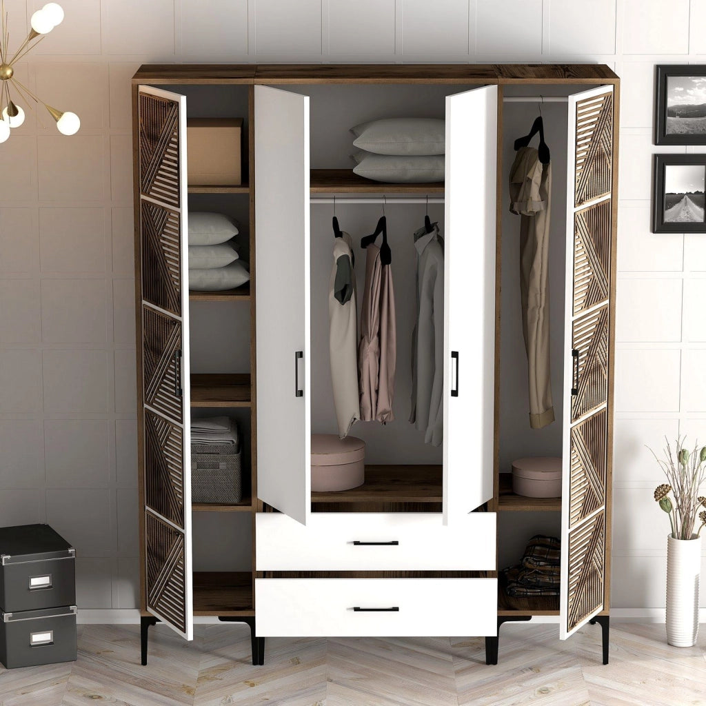 Armadio Camera da Letto Gavello, Guardaroba Grande 6 Ripiani, 160x201h cm Bianco