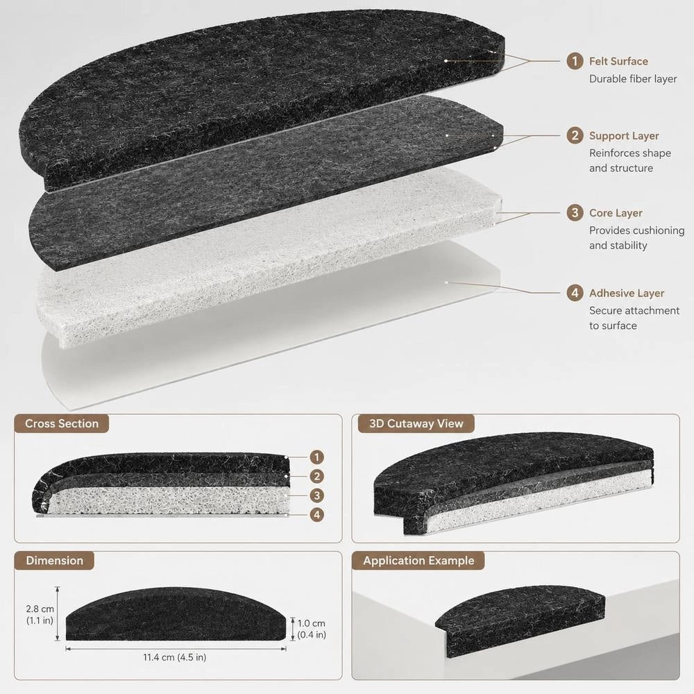 Self-adhesive Stair Treads, 15 Pieces, 56x17x3 Cm, Black