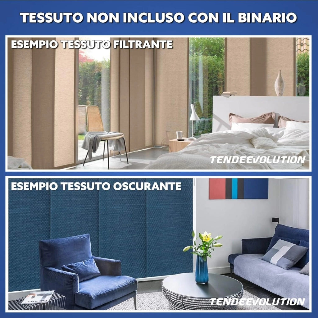 Bastone per Tende A Pannello Comando Manuale, Binario a 5 vie con portapannelli da 65 CM, Attacco Soffitto Lunghezza 300 CM
