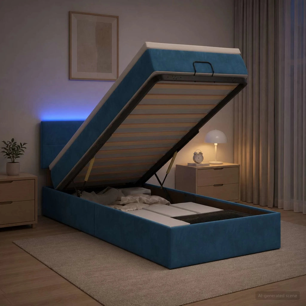 Letto Ottomano con Materasso e LED Blu scuro 80 x 200 cm 3457105