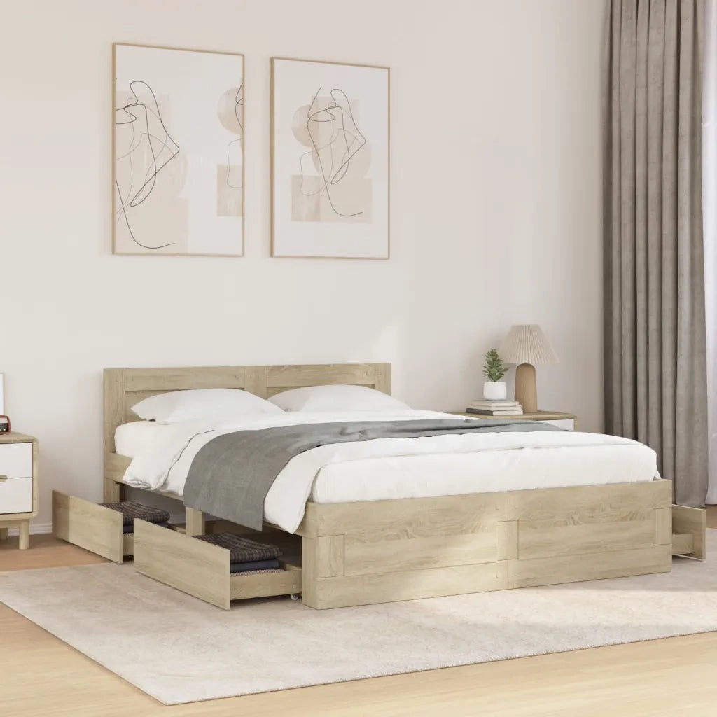 Giroletto Testiera-Struttura Letto Rovere Sonoma 140x200 cm Legno Multistrato 436277