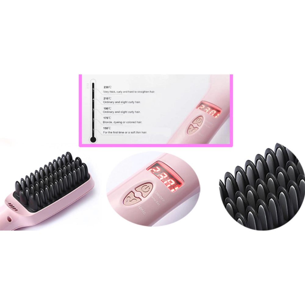 Trade Shop - Spazzola Ionica Elettrica Riscaldante Lcd Snoda Liscia Capelli Lisci 2 In 1 Ptc -