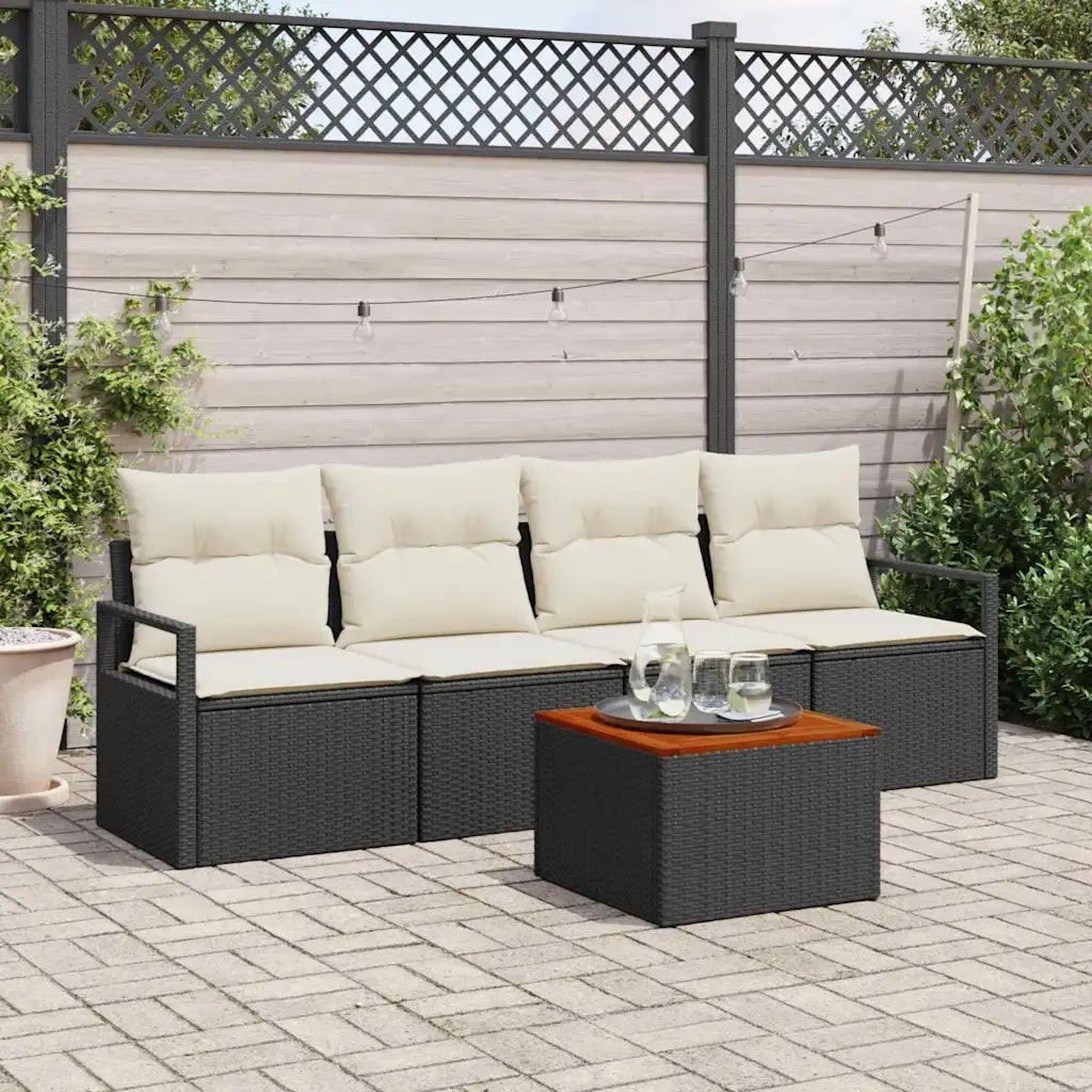 Set Divano da Giardino con cuscino 5 pcs Nero polyrattan