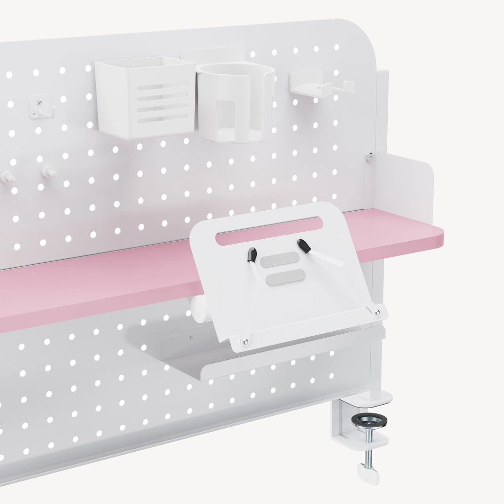 Organizzatore Sauda Pannello Forato da Scrivania con Morsetti 114x68 cm - Bianco/Rosa [en.casa]