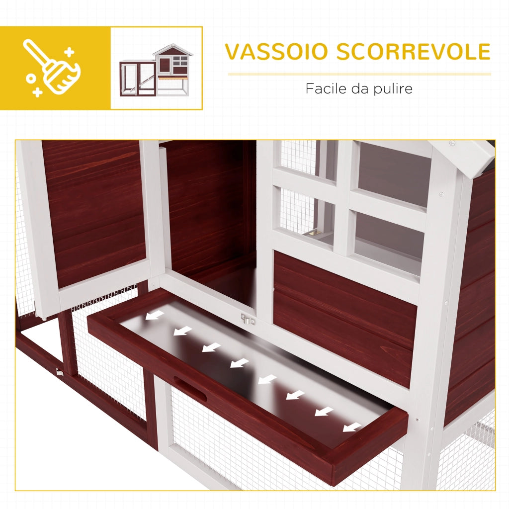 Conigliera da Esterno in Legno con Casetta per Conigli e Rampa, 123.5x62.6x92.5 cm, Marrone e Bianco