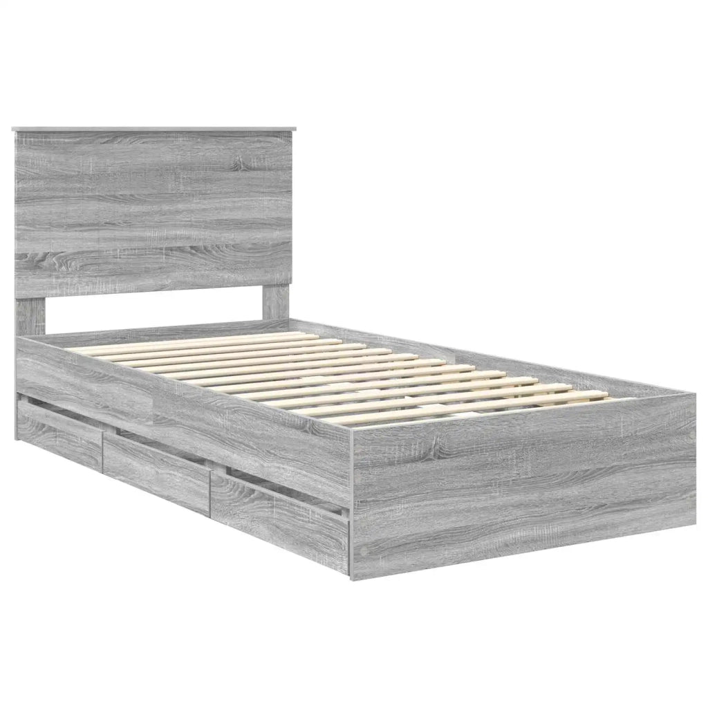 Struttura del letto con cassetto-Giroletto con contenitore-Rete del Letto Grigio Sonoma 100 x 200 cm 289130