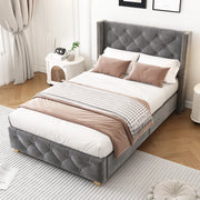 LETTO imbottito 90x200 cm in velluto grigio con rete a doghe