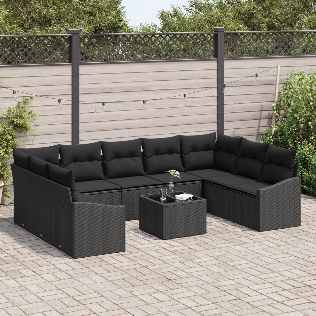 Set Divano da Giardino 10 Pezzi con Cuscini Beige Rattan