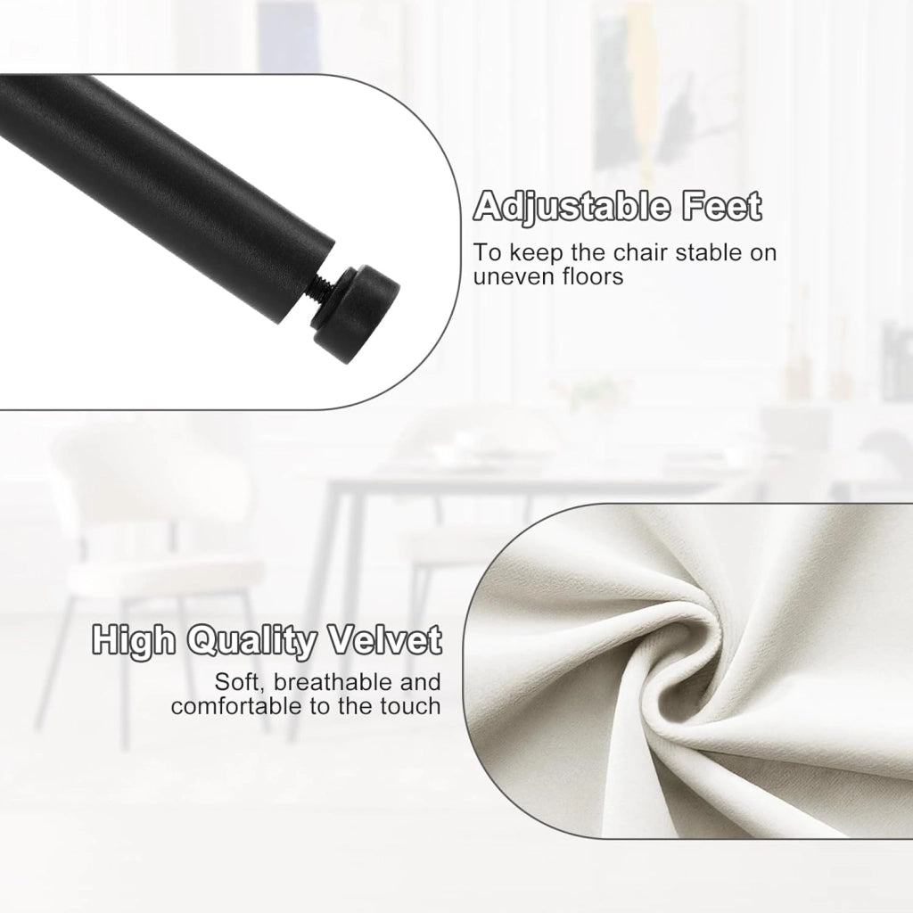 Set di 2 Sedie per Sala da Pranzo, Sedie da Cucina con Schienale, Sedie Imbottite e Rivestite in Velluto con Gambe Metalliche, Sedie Moderne per Camera da Letto, Soggiorno, Crema, BH389cm-2