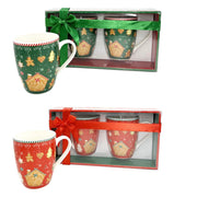 MA MAISON SET 2 TAZZE MUG 350 CC ROSSE E VERDI STILE NATALIZIO COOKIES IDEA REGALO