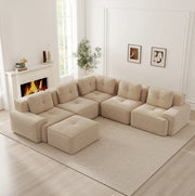 DIVANO Angolare Modulare in Velluto a Coste Beige