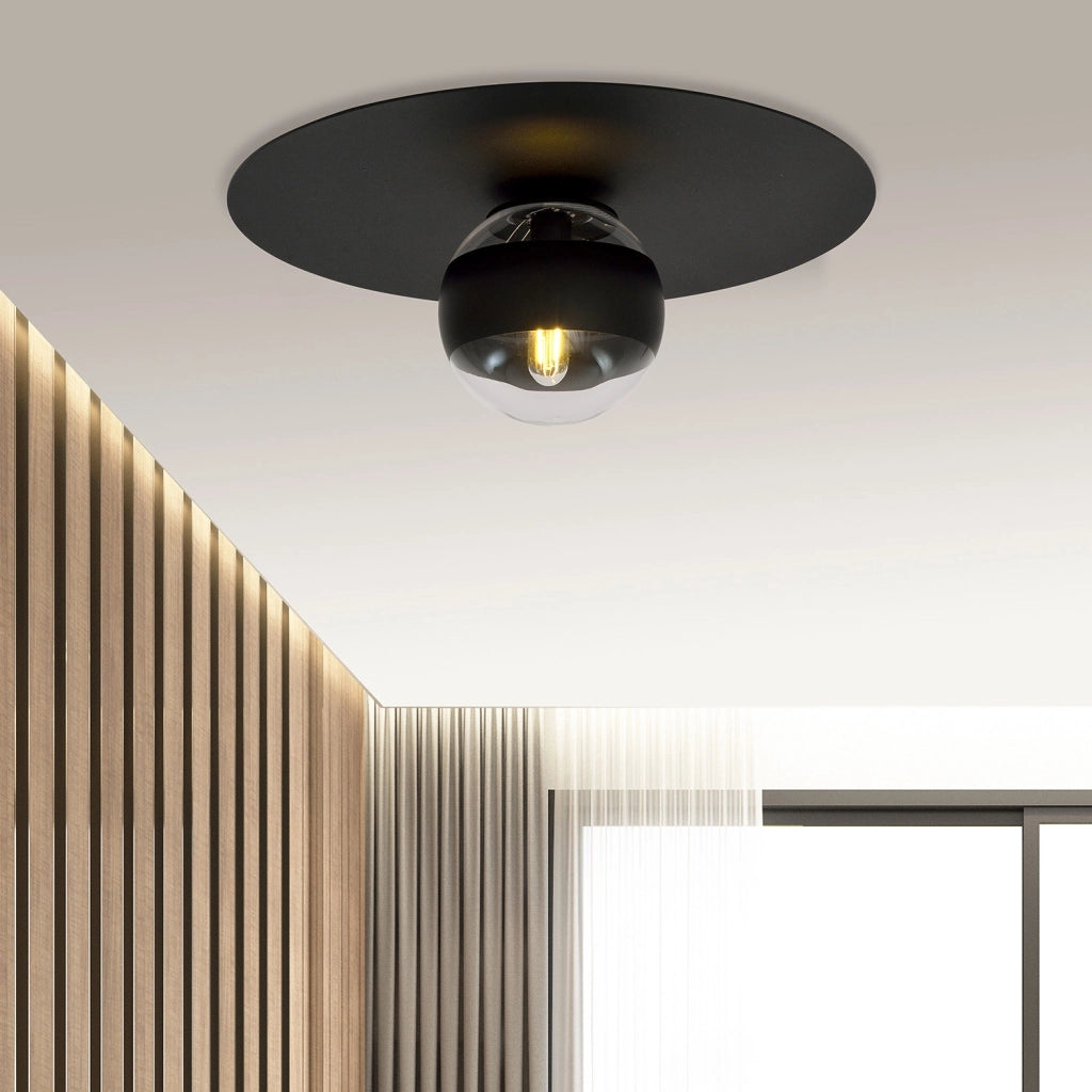 Plafoniera Minimal Mnemosine Acciaio Nero 1 Luce E14 Ip20