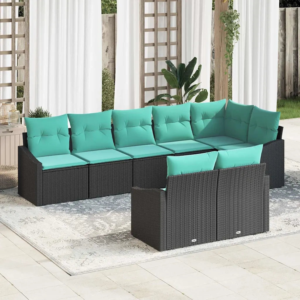 Set di divani con cuscino 8 pcs Nero polyrattan