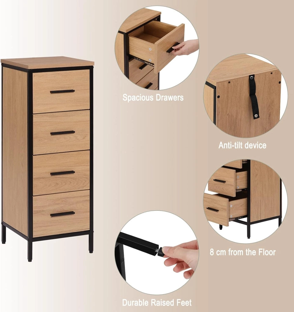 Set di mobili da bagno con armadietto a specchio, per bagno, comò con 4 cassetti, in metallo + legno, modello 14