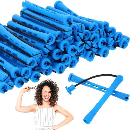 60 pezzi di stecchi permanenti per capelli - Krulstaaf - piccola rotella flessibile - rotella permanente - rotelle per capelli in plastica blu per donne - strumenti per styling capelli DIY