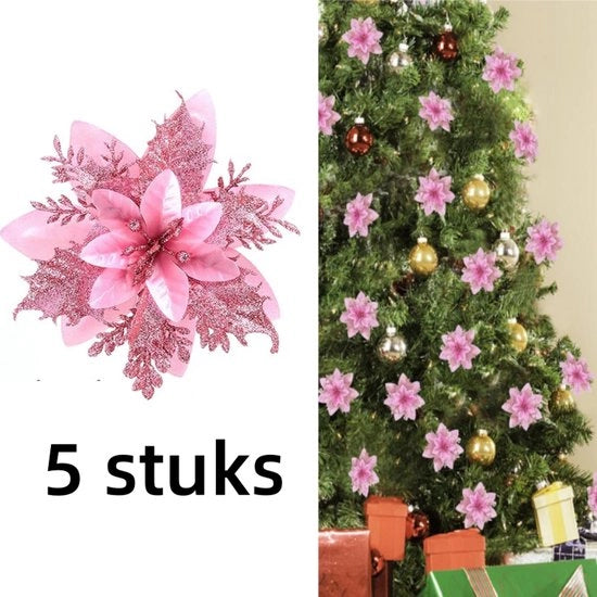 5 x Fiori di Natale Artificiali - decorazione di Natale per albero di Natale - garland di Natale corona - rosa