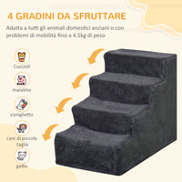 Scaletta per Cani Portatile a 4 Gradini 60x35x44 cm in Tessuto Vellutato Sfoderabile e Legno Grigio Scuro