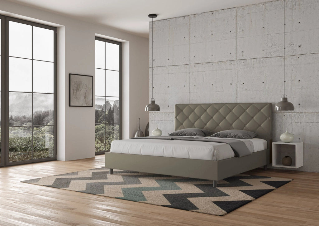 BS COM Letto matrimoniale king size contenitore imbottito 190x200 similpelle cappuccino