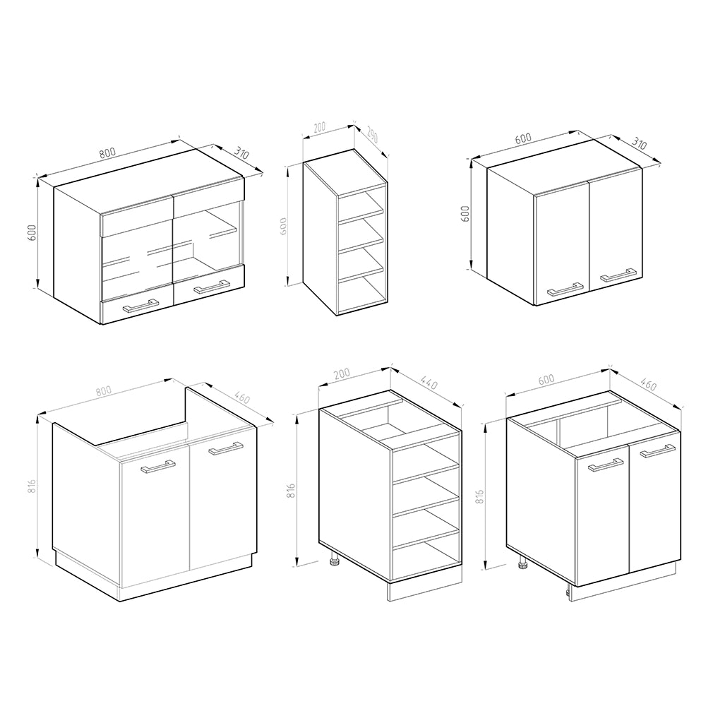 Vicco Cucina completa Cemento/Bianco 160 cm , PL Marmo