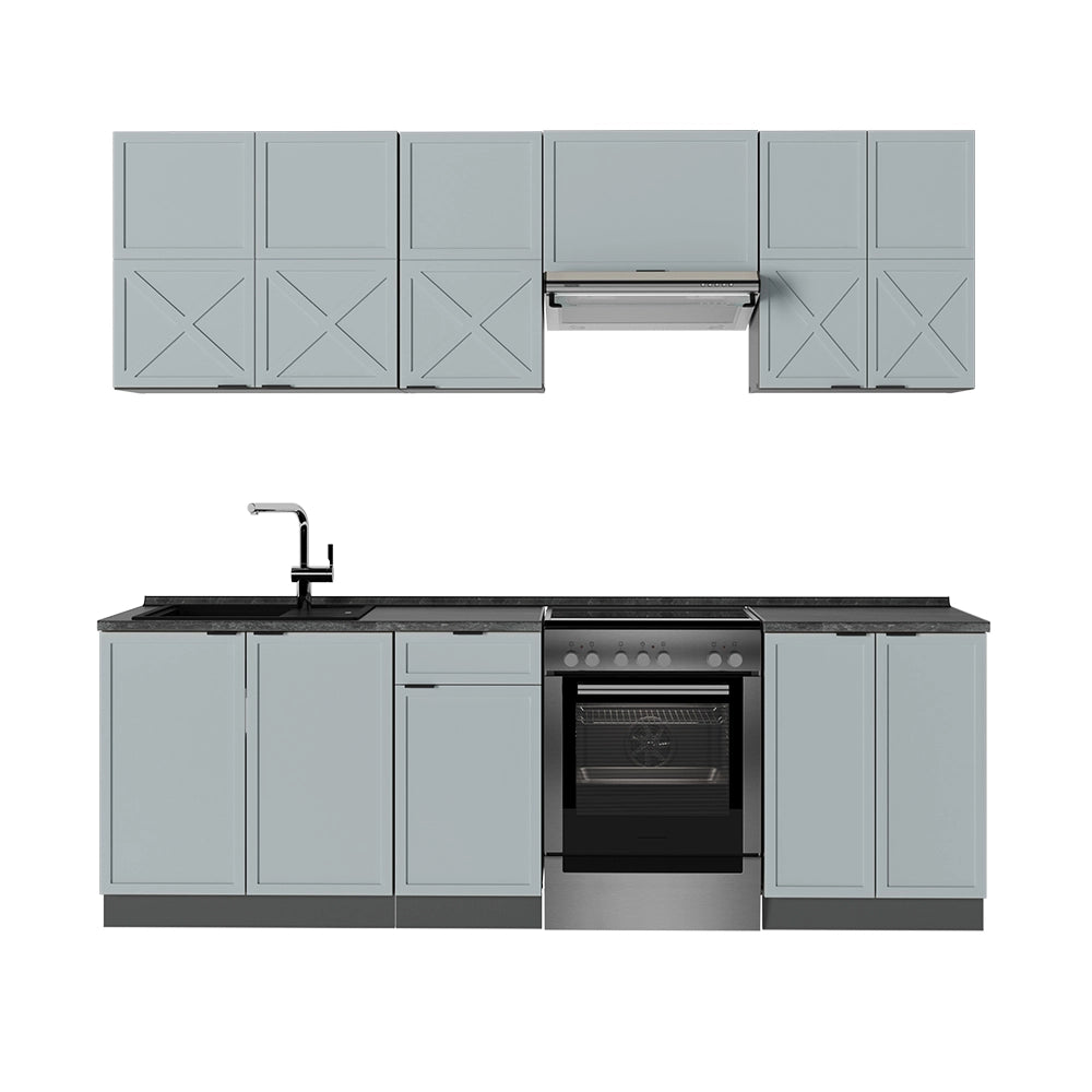 Cucina componibile Fame-Line Blu-grigio chiaro/Antracite 240 cm, PT Antracite Vicco