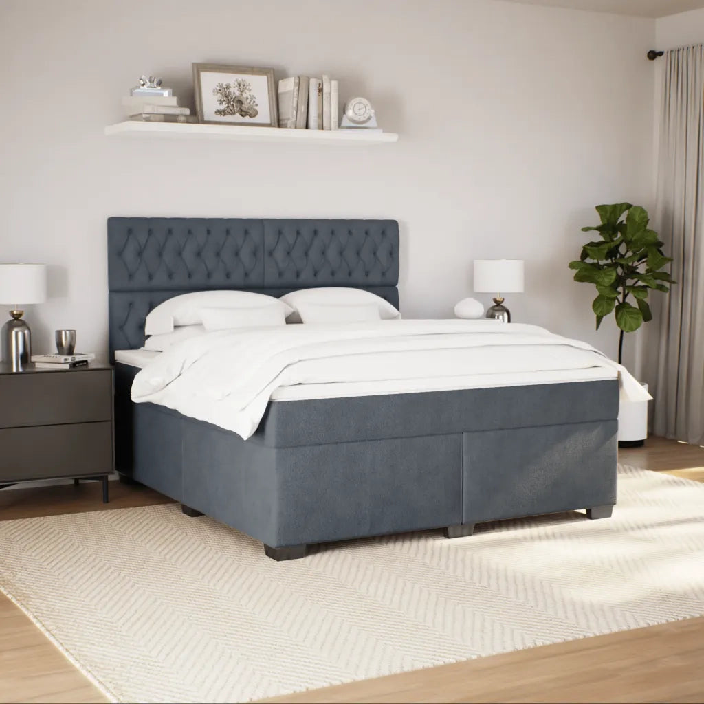 Giroletto a Molle con Materasso Grigio Scuro 180x200 cm Velluto