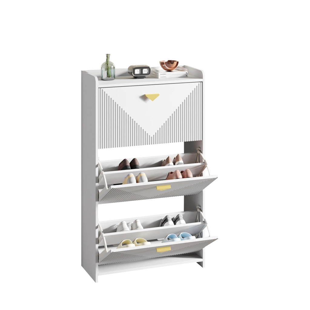 Scarpiera con 3 ante ribaltabili e 6 vani, ripiani regolabili, per ingresso, in MDF, bianco, 70 × 30 × 120 cm