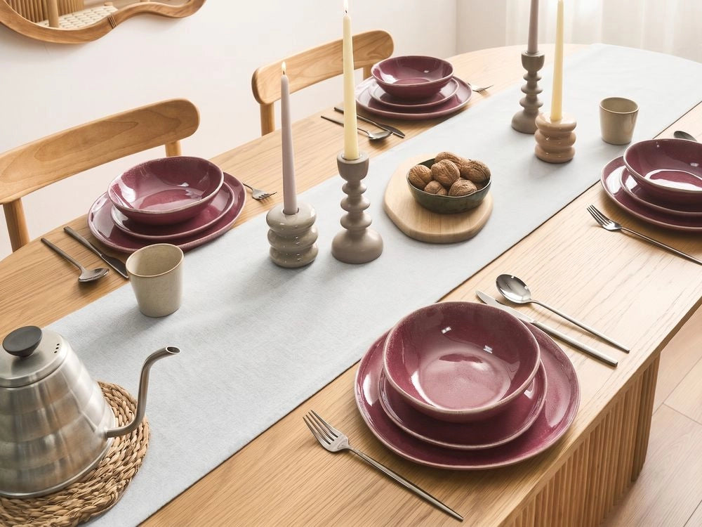 Set di 12 stoviglie in gres caolino fatto a mano con smalto reattivo bordeaux Cucina Sala da pranzo