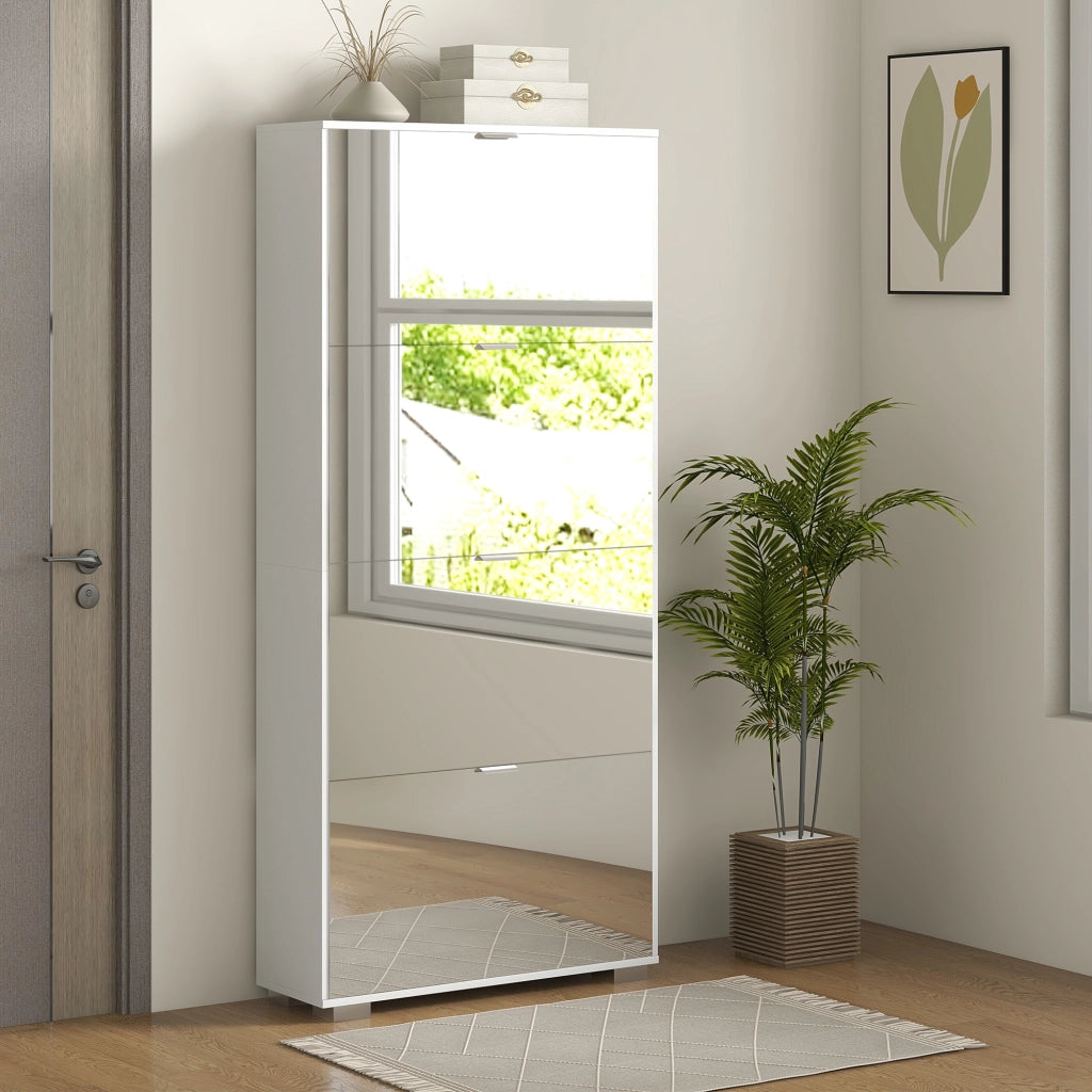 Scarpiera con Specchio 4 Ante ¨C zephmum ¨C Bianco 76x26x168 cm