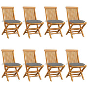Sedie da Giardino e Cuscini Grigi 8 pz Massello di Teak