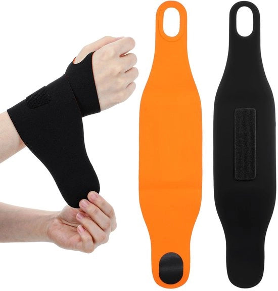 Benda per polso 2 pezzi - Fasciatura adattabile - Banda in nylon respirabile - Chiusura con cinturini - Supporto per gomito - Colorazione nero/arancione - Supporto per polso