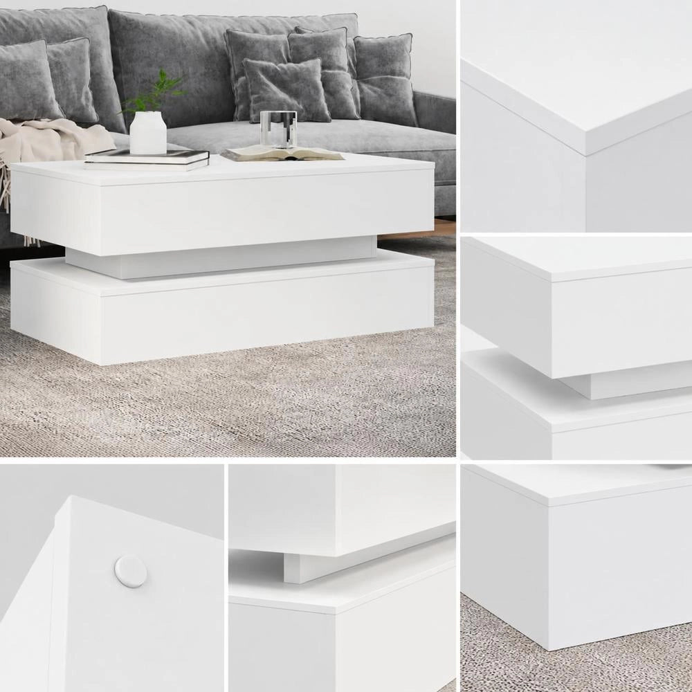 Coffee Table With LED Lights White 90x50x40 Cm