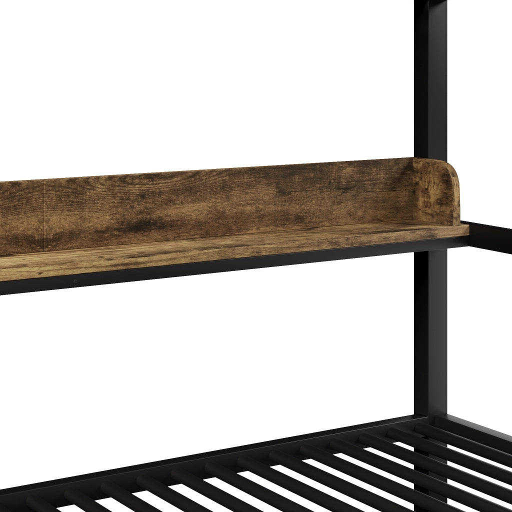 LETTO A CASTELLO 140x200 cm Metallo e MDF Nero con LED e 2 cassetti